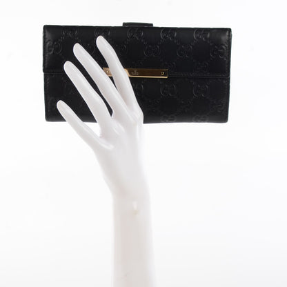 Gucci Guccissima Margaux Calfskin Metal Bar Continental Flap Wallet Black 3 of 10