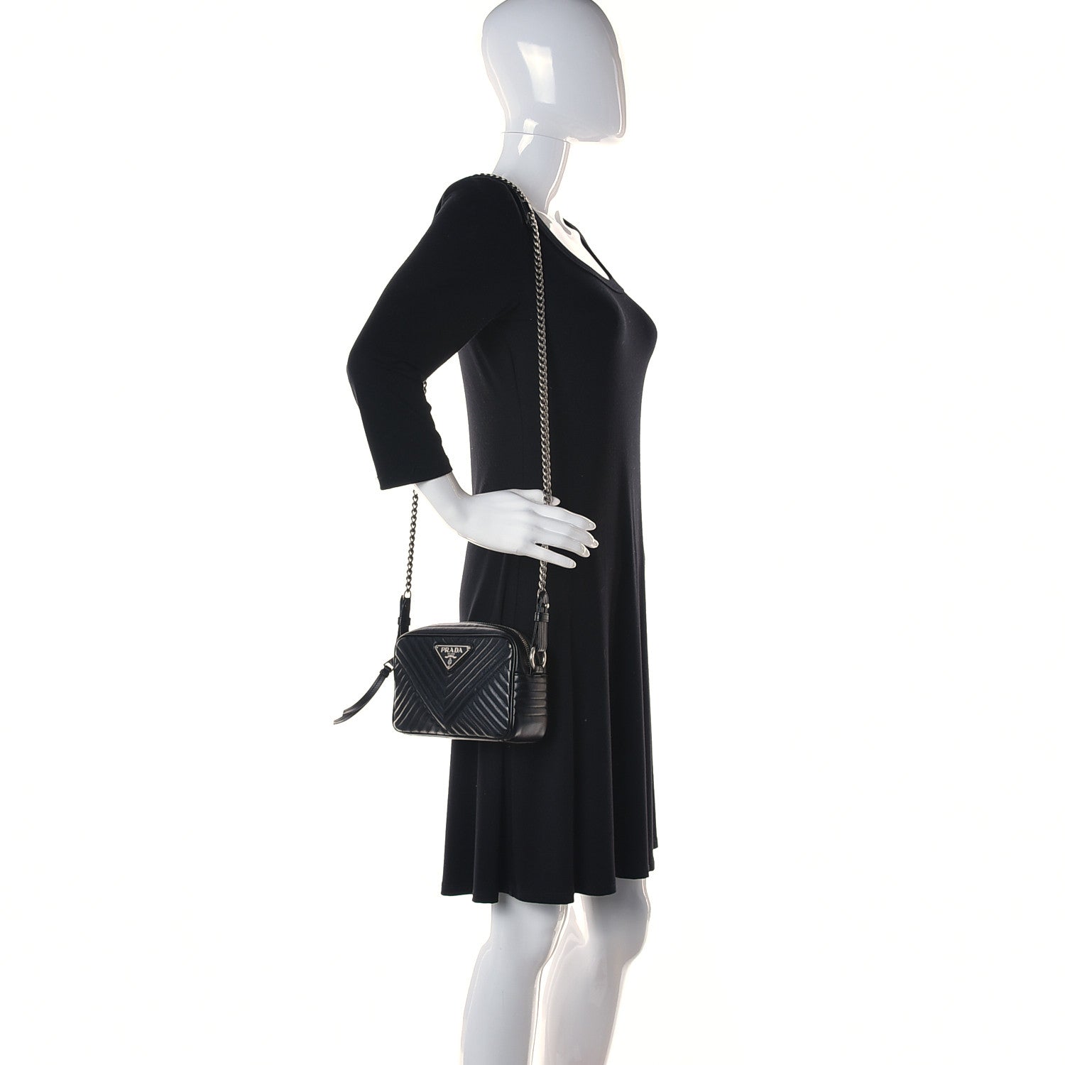 Prada Soft Calfskin Impunture Diagramme Camera Bag Black 2 of 12