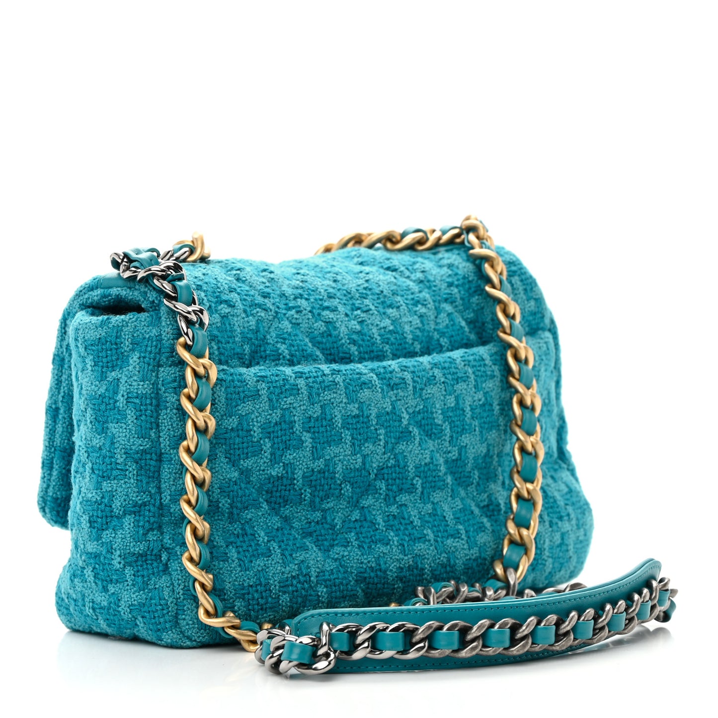 Tweed Quilted Medium Chanel 19 Flap Turquoise