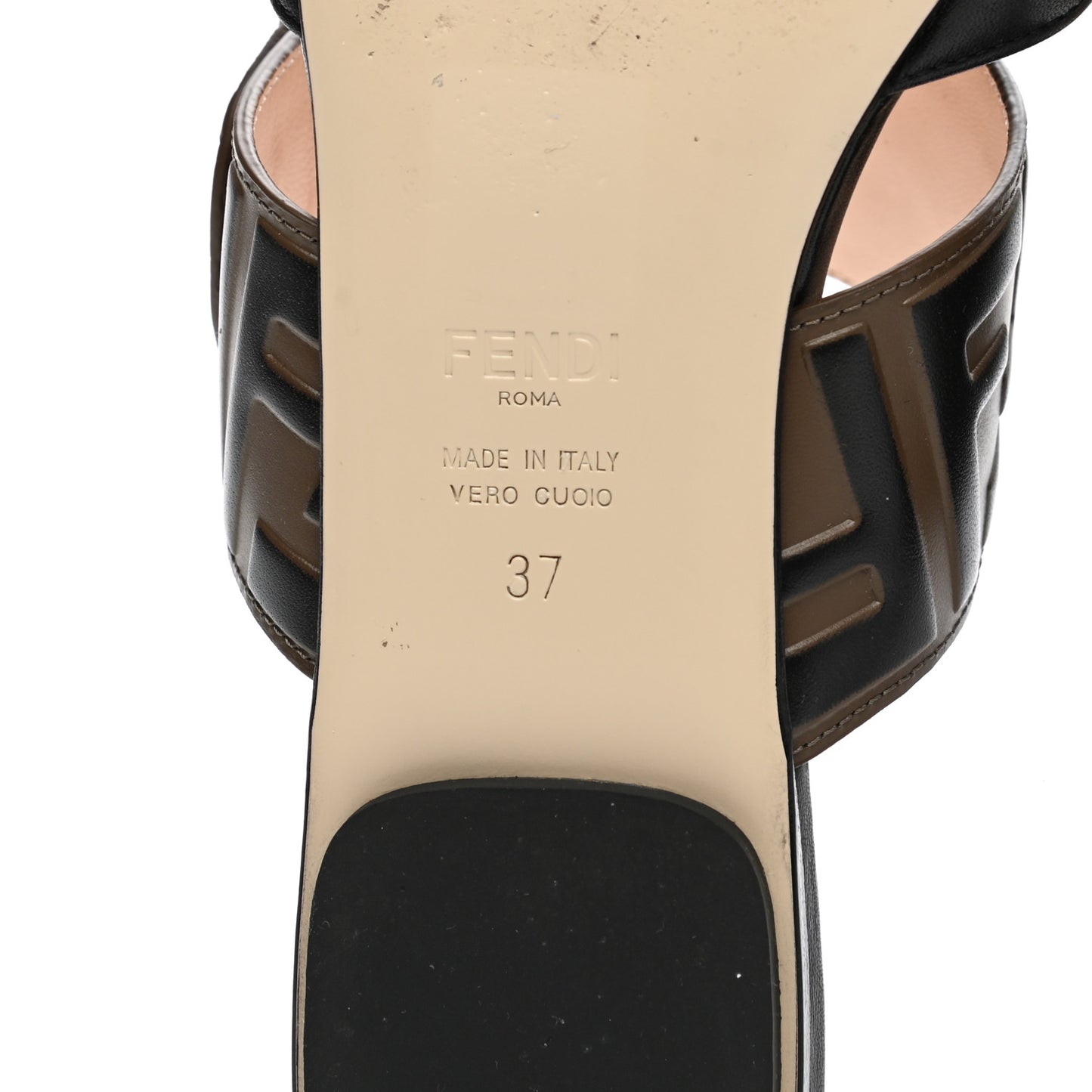 Vitello FF Embossed Buckle Flat Mules 37 Maya Black