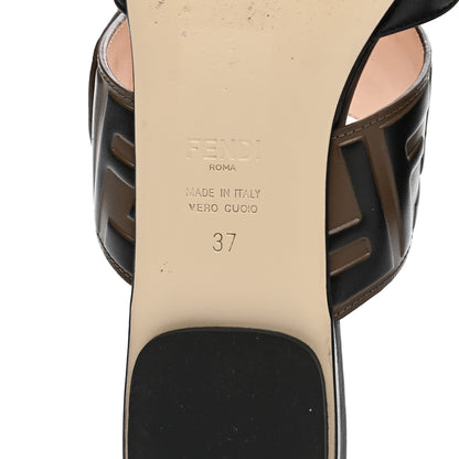 Fendi Vitello FF Embossed Buckle Flat Mules 37 Maya Black 6 of 9