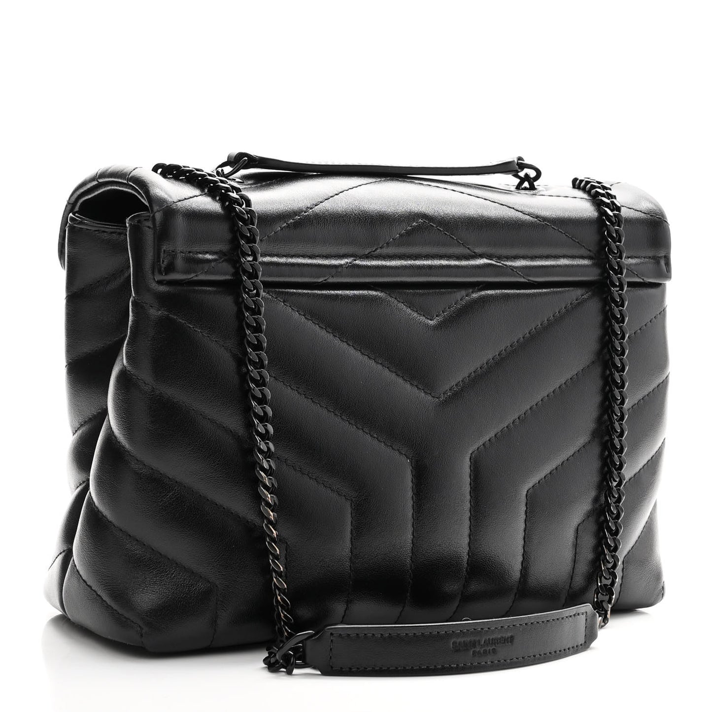 Calfskin Y Quilted Monogram Monochrome Small Loulou Chain Satchel Black