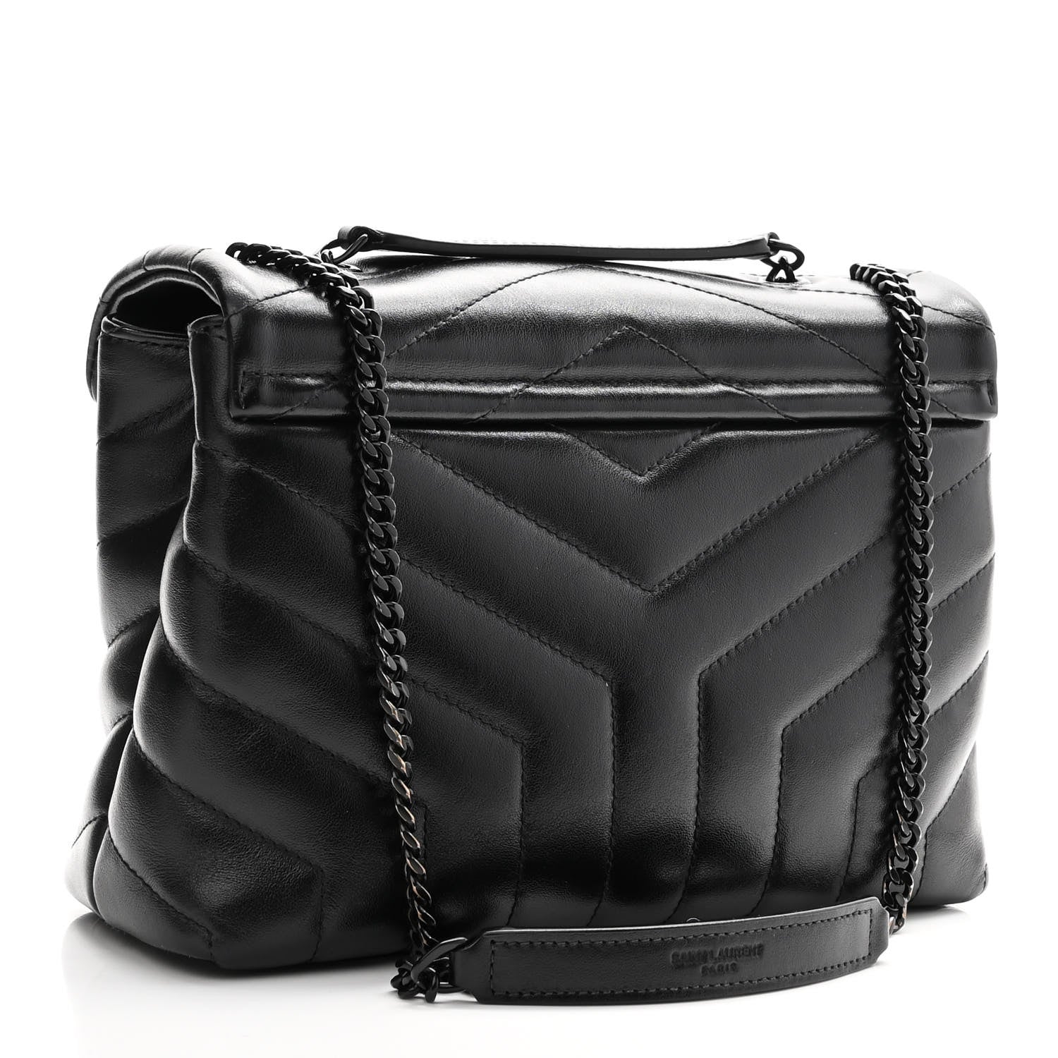 Saint Laurent Calfskin Y Quilted Monogram Monochrome Small Loulou Chain Satchel Black 3 of 10
