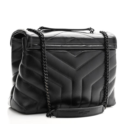 Saint Laurent Calfskin Y Quilted Monogram Monochrome Small Loulou Chain Satchel Black 3 of 10