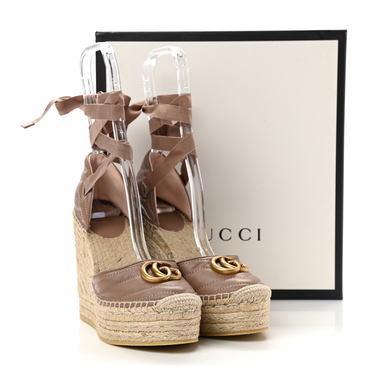 Gucci Nappa Matelasse GG Marmont Ankle Wrap Platform 35/120mm Espadrille Wedges 36 Porcelain Rose 4 of 10