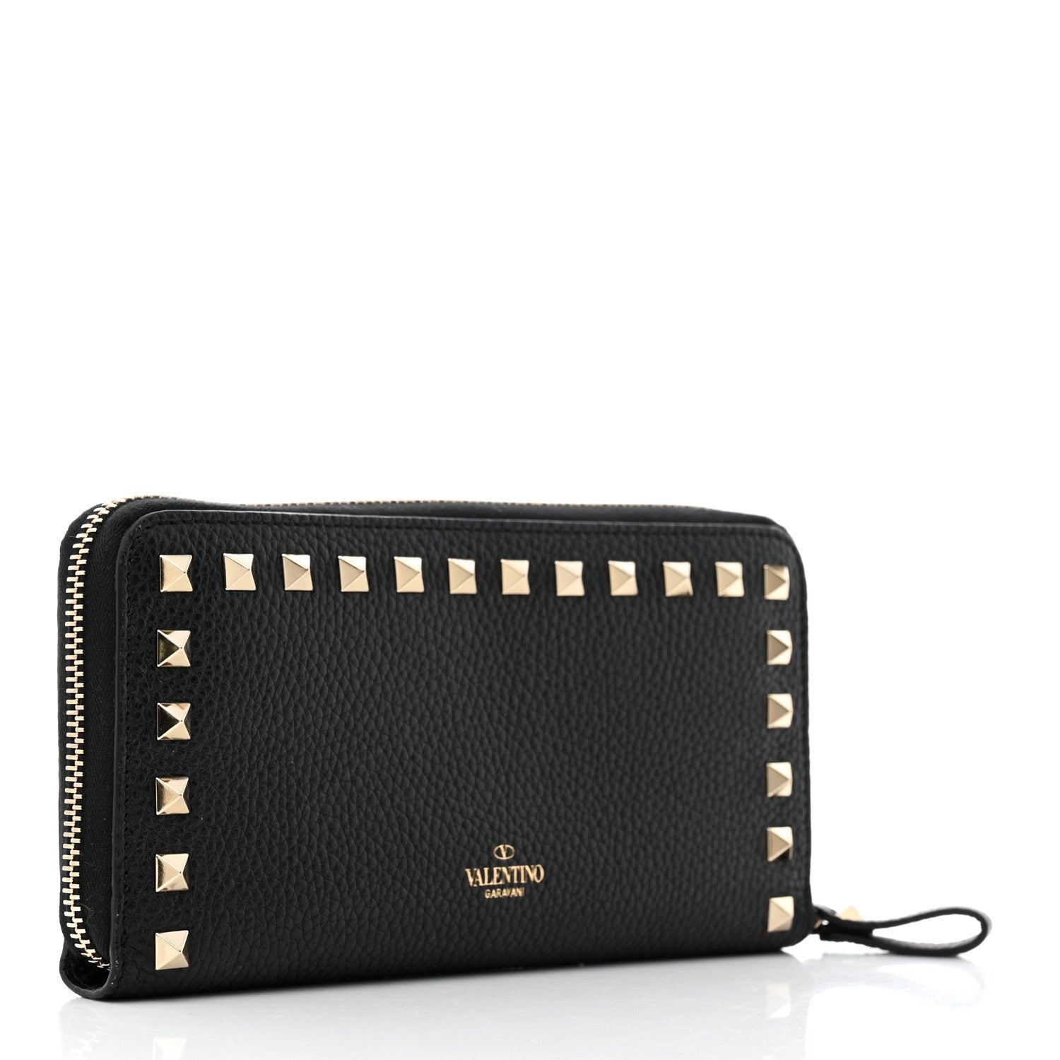 Valentino Garavani Pebbled Calfskin Rockstud Zip Around Wallet Black 3 of 6