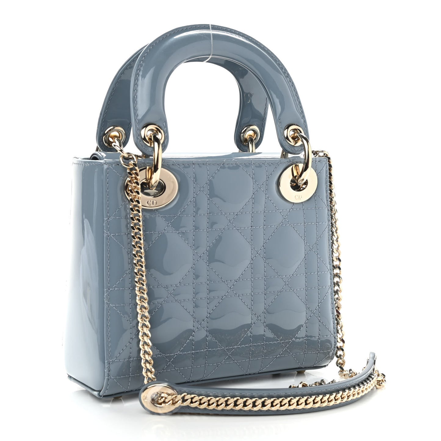 Patent Cannage Mini Lady Dior Light Blue