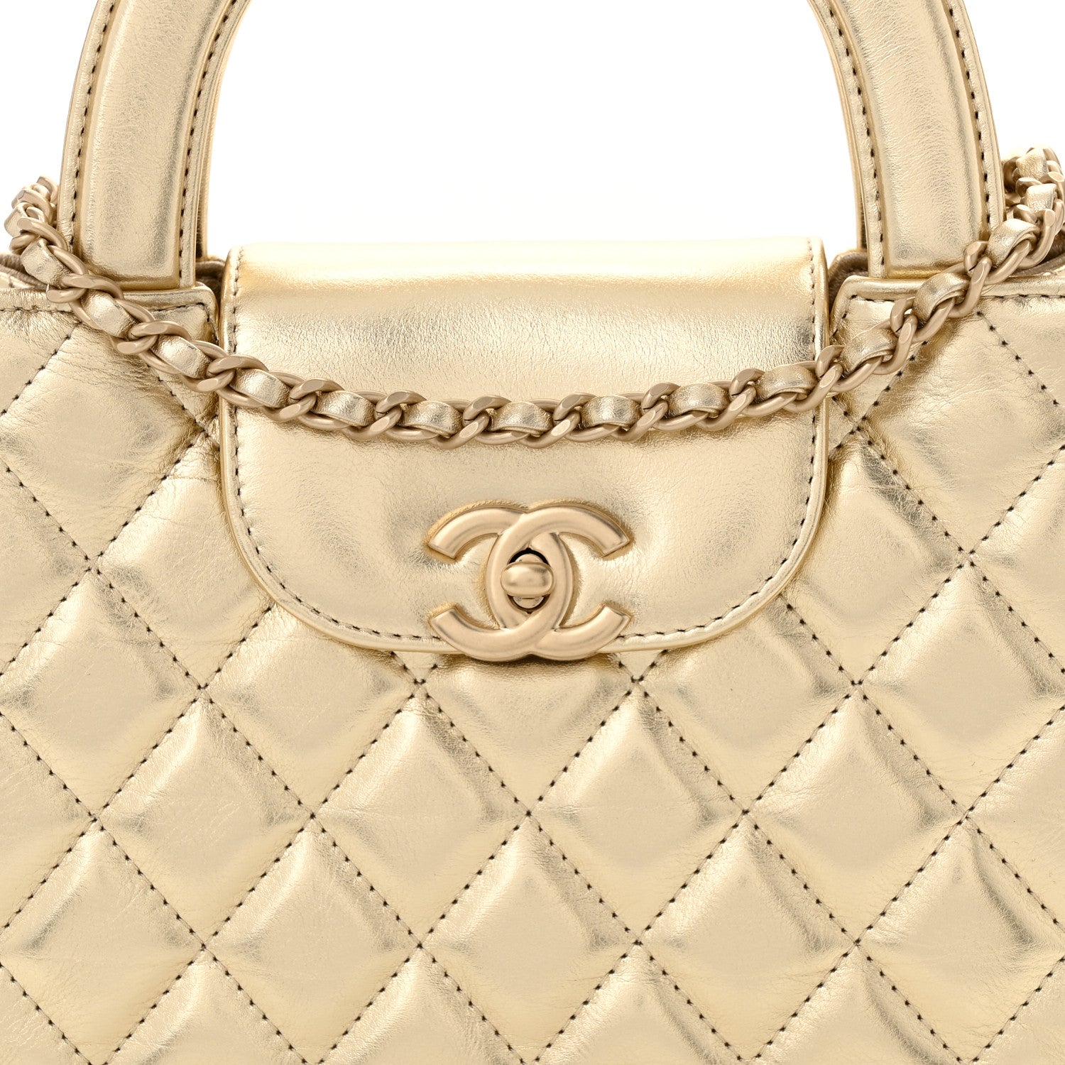 Chanel Metallic Shiny Aged Calfskin Quilted Nano Kelly Shopper