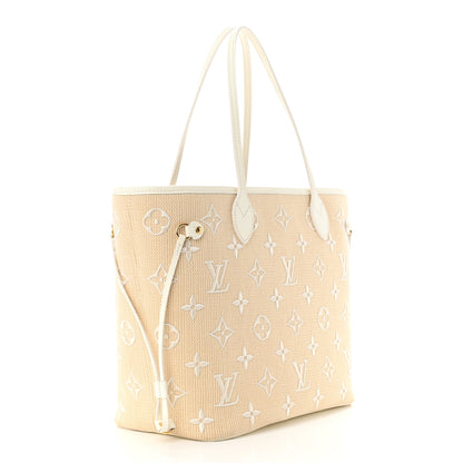 Louis Vuitton Cotton Monogram Embroidered Neverfull MM Beige White 4 of 10