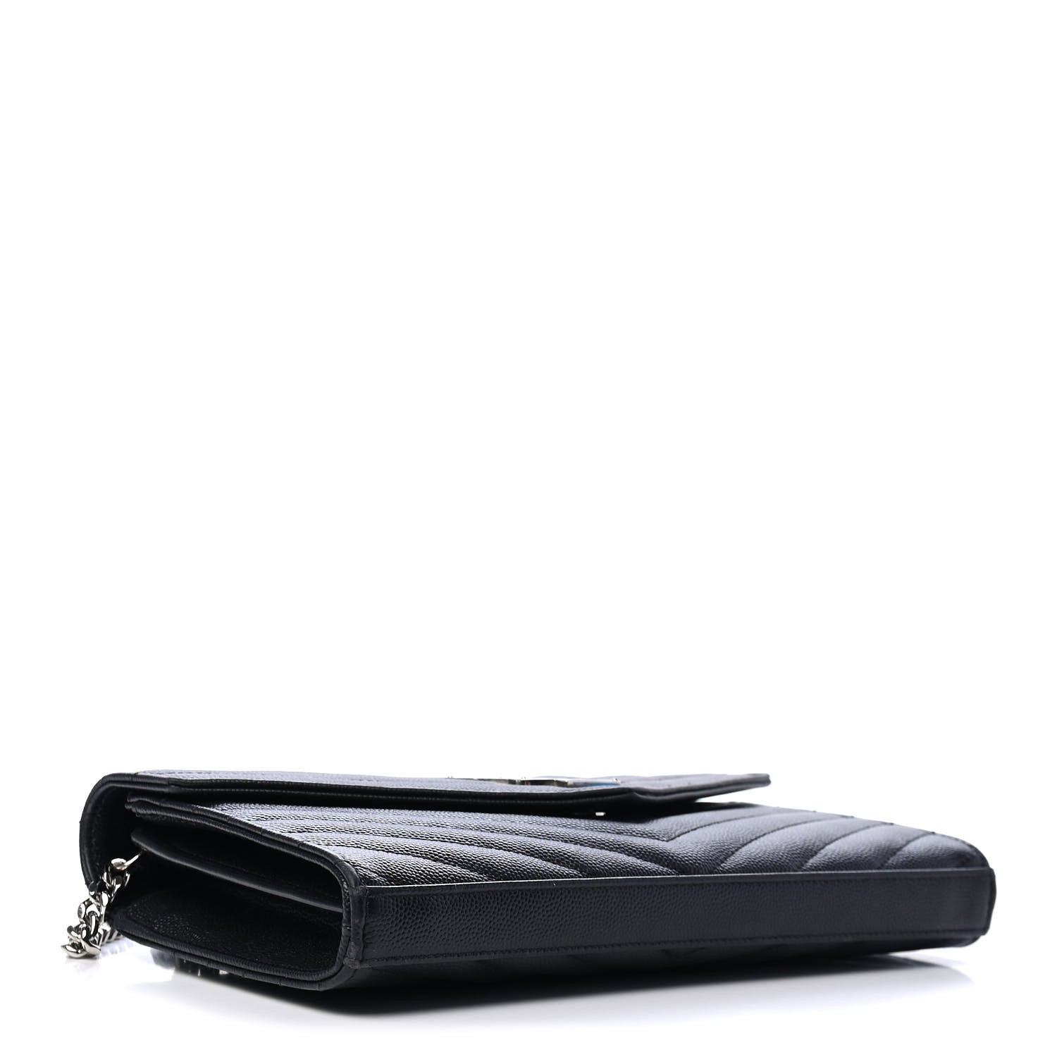 Saint Laurent Grain De Poudre Matelasse Chevron Monogram Chain Wallet Black 3 of 4