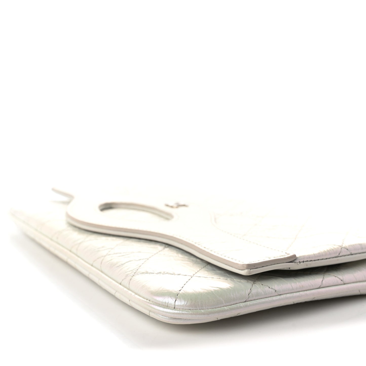 Iridescent Aged Calfskin Quilted Large 31 Pouch White