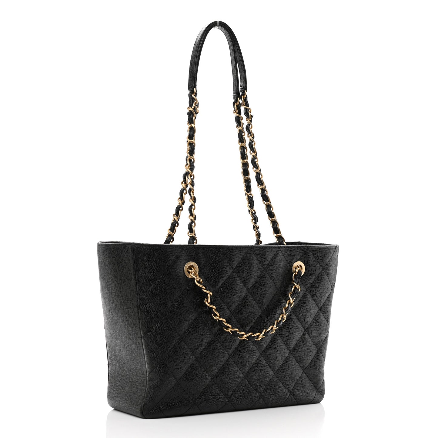 Caviar Quilted Small Shopping Tote Black