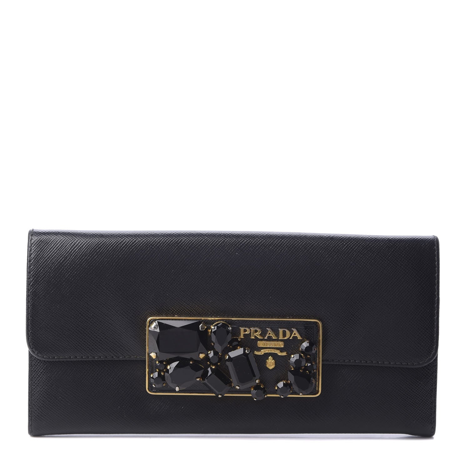 Prada Saffiano Stones Continental Wallet Black 1 of 7