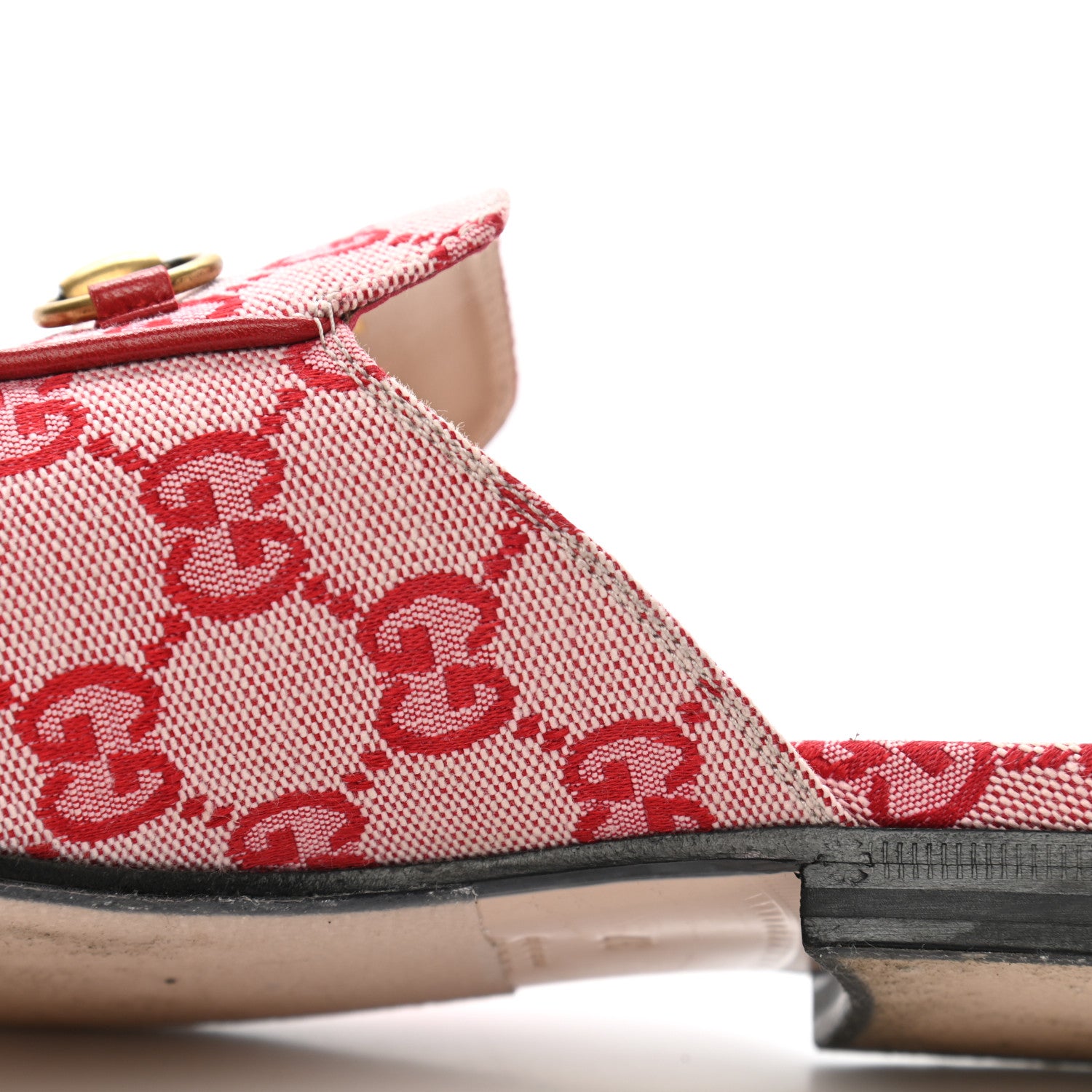 Gucci Canvas GG Monogram Horsebit Womens Princetown Slippers 37 Gardenia Hibiscus Red 11 of 11