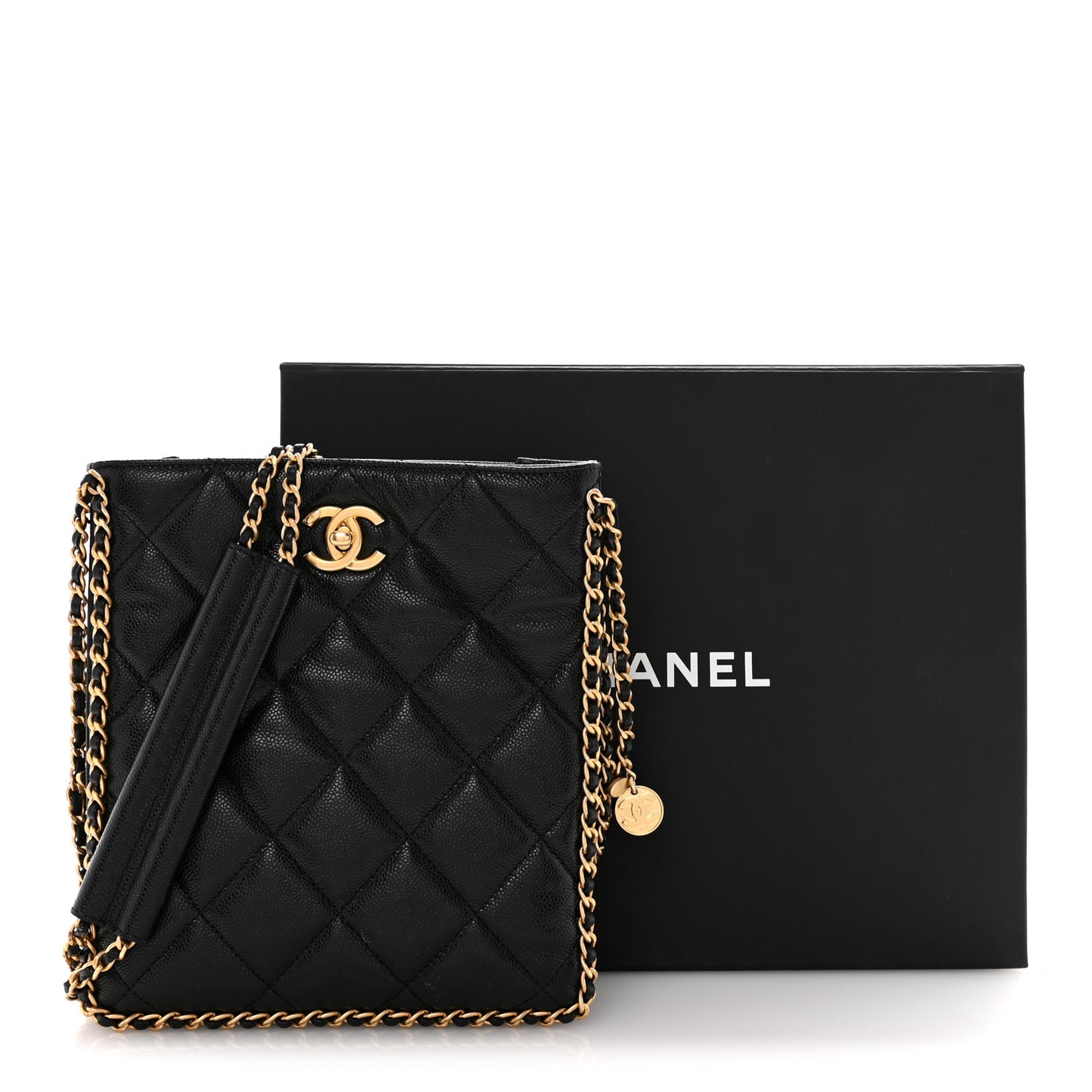 Caviar Quilted Mini Never Ending Chain Tote Black