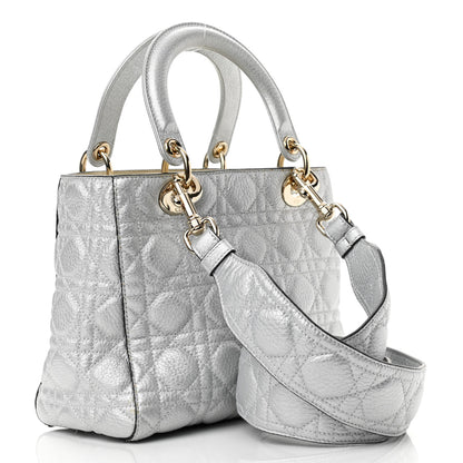 Christian Dior Metallic Grained Calfskin Cannage Medium Supple Lady Dior Silver 3 of 16