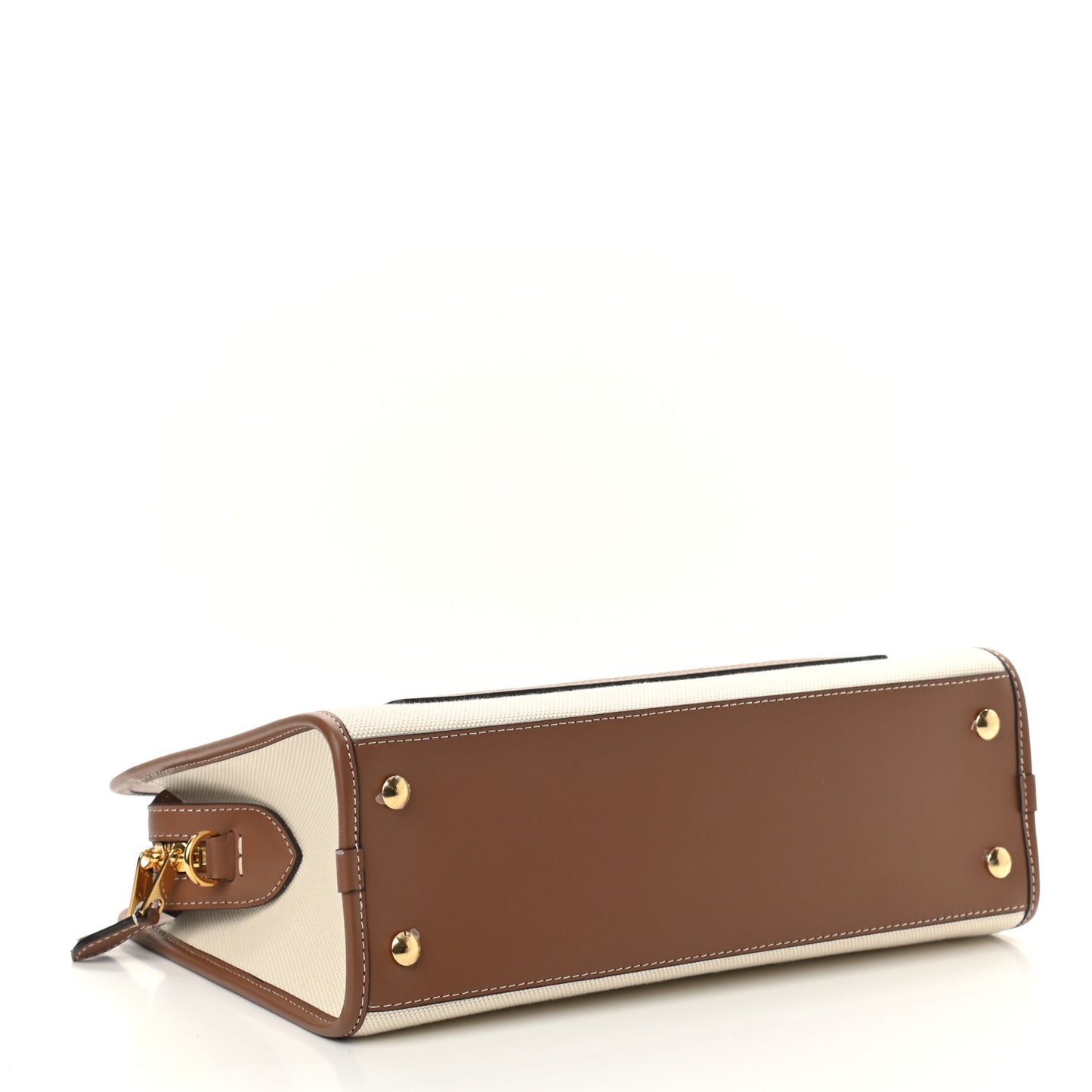 Canvas Smooth Calfskin Two Tone Small Pocket Bag Natural Malt Brown
