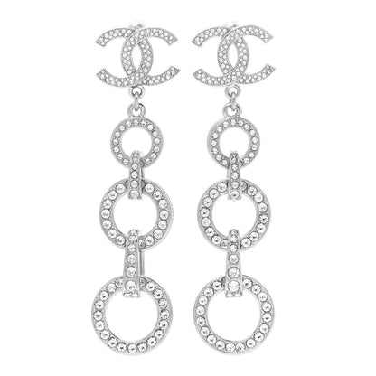 Chanel Crystal CC Triple Drop Earrings Silver 1 of 5