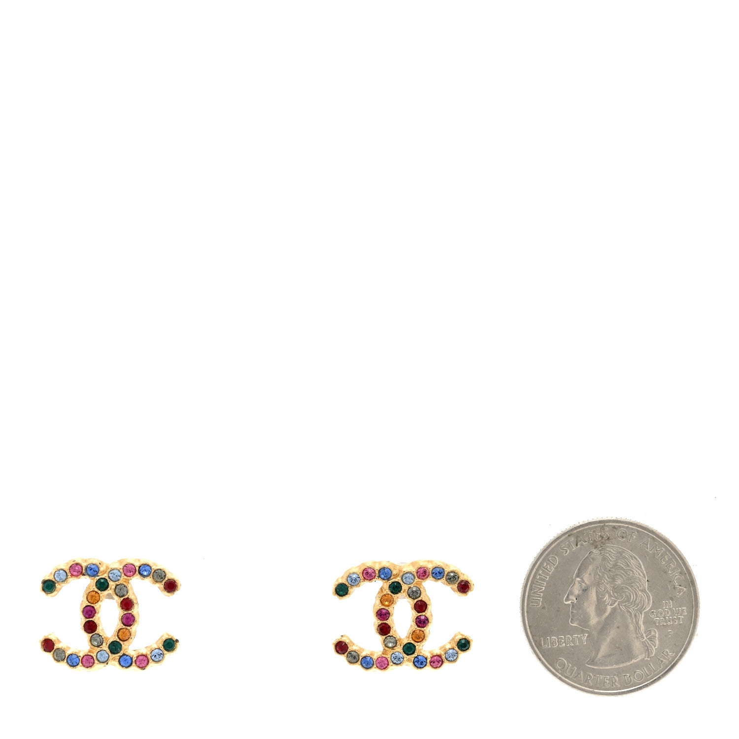 Chanel Crystal Over The Rainbow CC Earrings Gold Multicolor 2 of 4