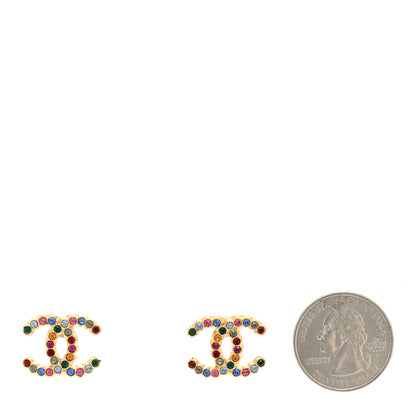 Chanel Crystal Over The Rainbow CC Earrings Gold Multicolor 2 of 4