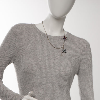 Chanel Resin Striped Pearl Airplane Necklace Black White Red 2 of 6