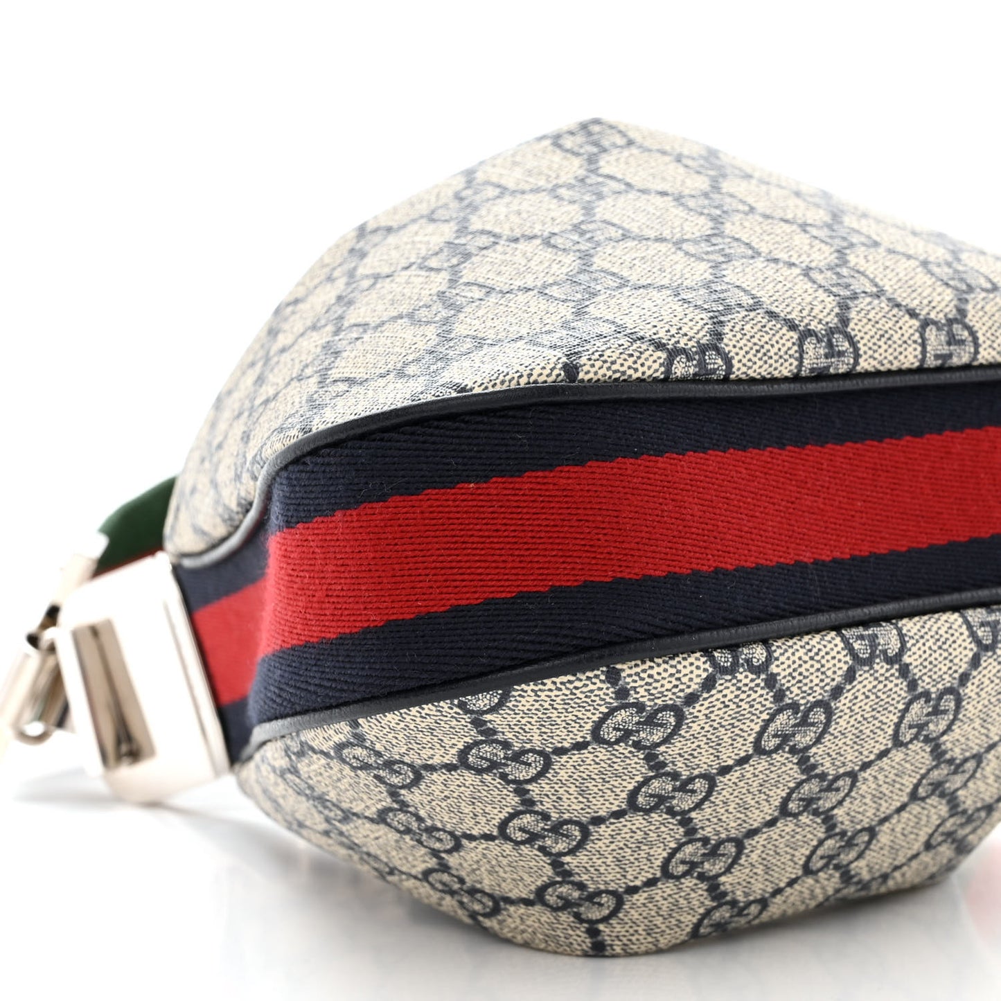 GG Supreme Monogram Textured Calfskin Web Small Attache Shoulder Bag Beige Blue