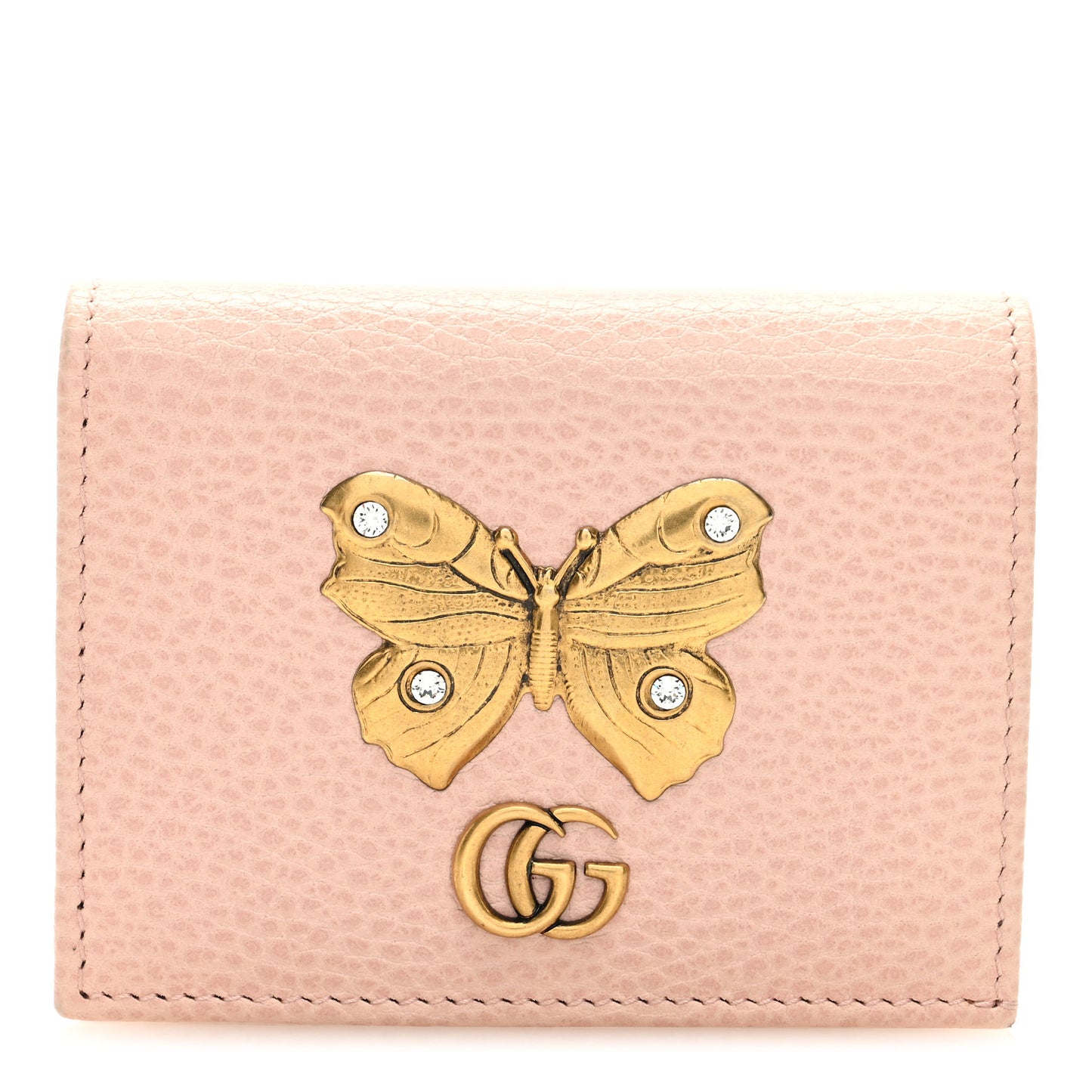 Pebbled Calfskin Butterfly Card Case Perfect Pink