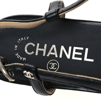 Chanel Lambskin Peep Toe Bow Slingback Flats 39 Black 8 of 10