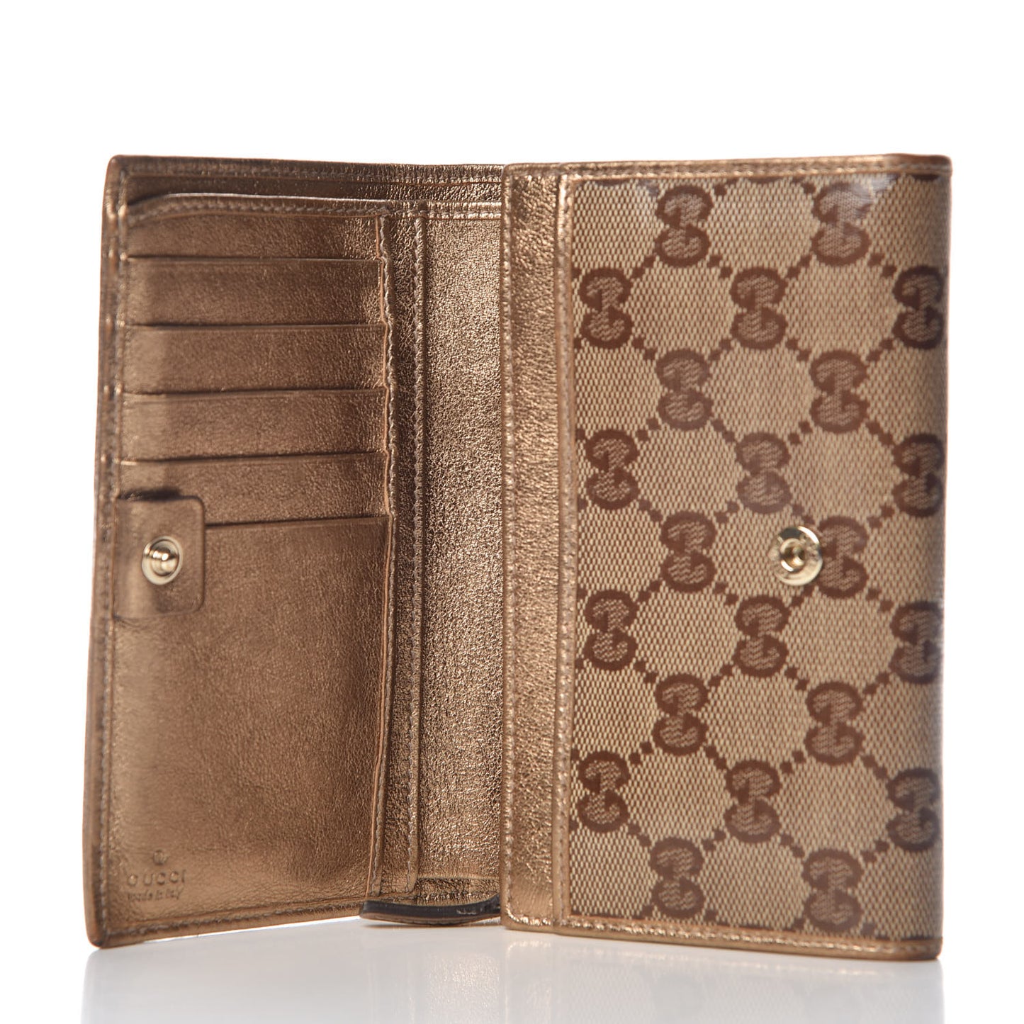 Metallic Crystal Monogram French Flap Wallet Gold