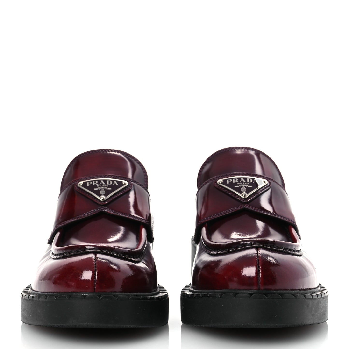 Brushed Calfskin Metal Triangle Logo 50mm Loafers 38.5 Porpora Fume