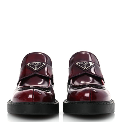 Prada Brushed Calfskin Metal Triangle Logo 50mm Loafers 38.5 Porpora Fume 3 of 12