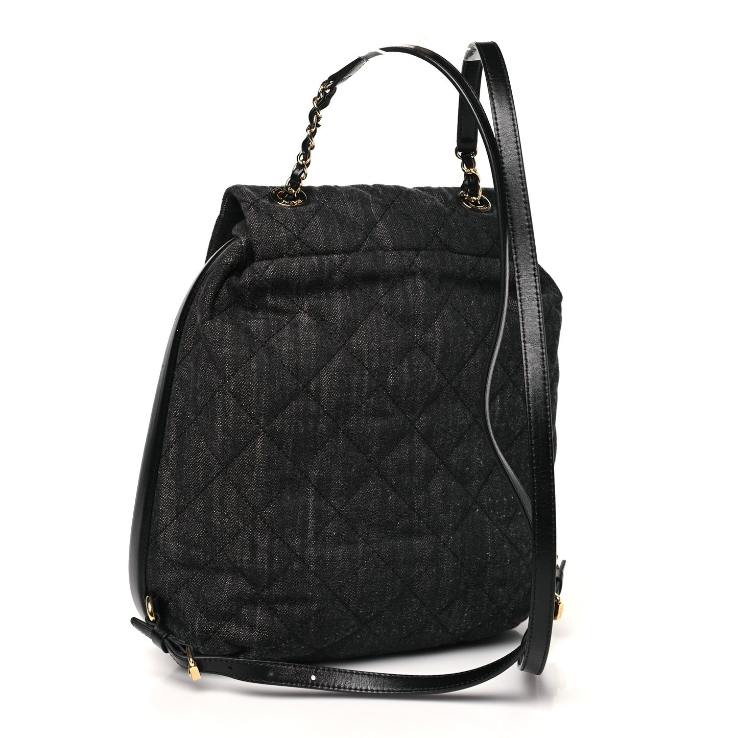 Denim Calfskin Quilted Backpack Black