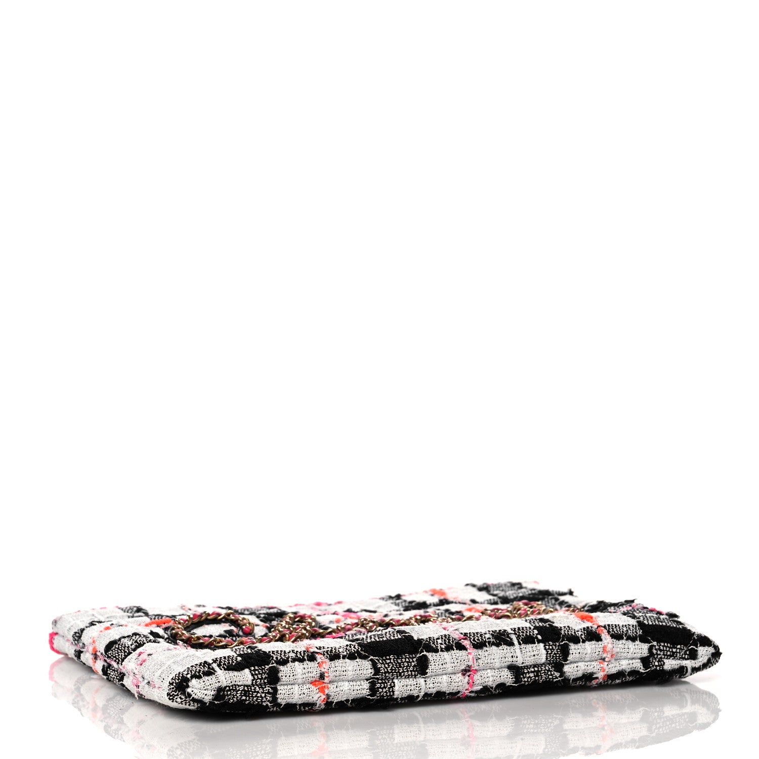 Chanel Tweed Calfskin Signe Pouch Black Pink Orange 4 of 10