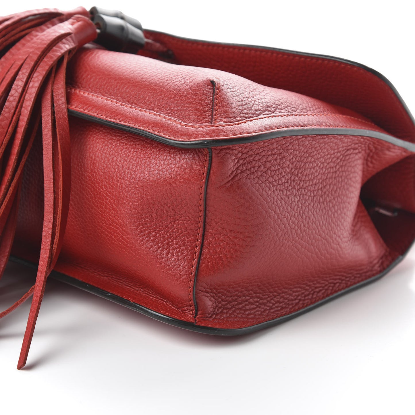 Pebbled Calfskin Medium Bamboo Daily Flap Shoulder Bag Red