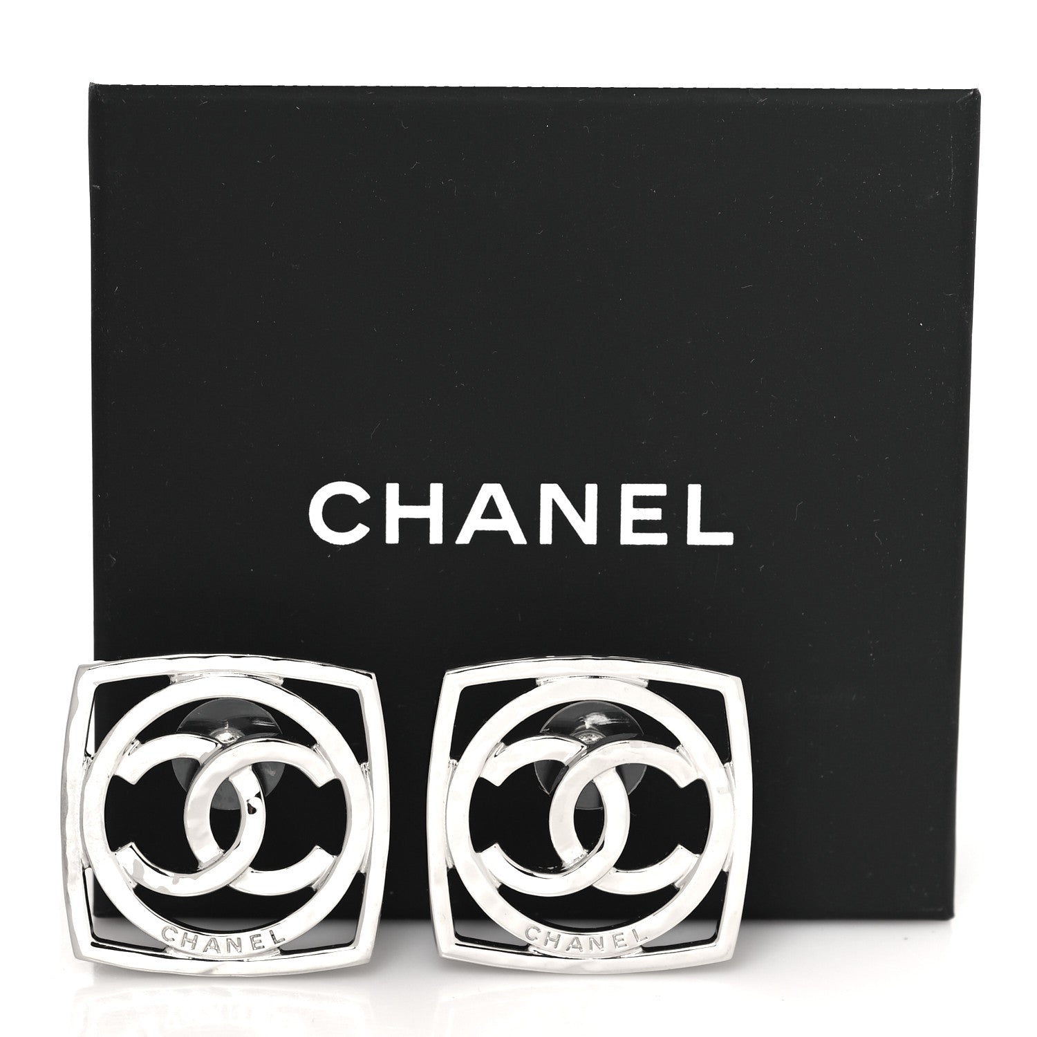Chanel Metal Square CC Earrings Silver 5 of 5