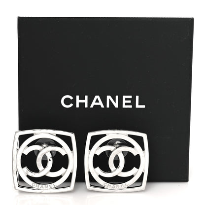 Chanel Metal Square CC Earrings Silver 5 of 5