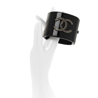 Chanel Resin CC Cuff Bracelet Black Silver 2 of 4