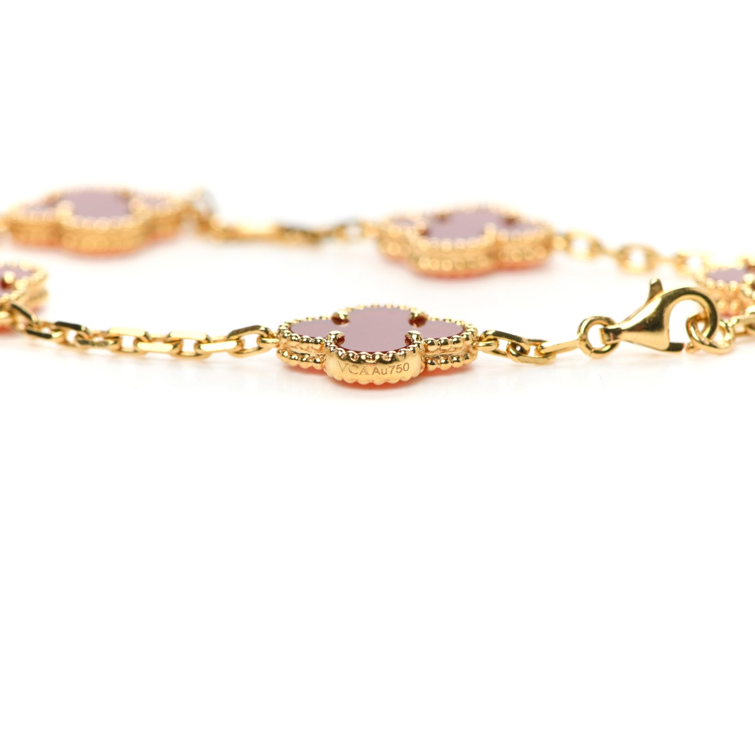 Van Cleef & Arpels 18K Yellow Gold Carnelian 5 Motifs Vintage Alhambra Bracelet 6 of 7