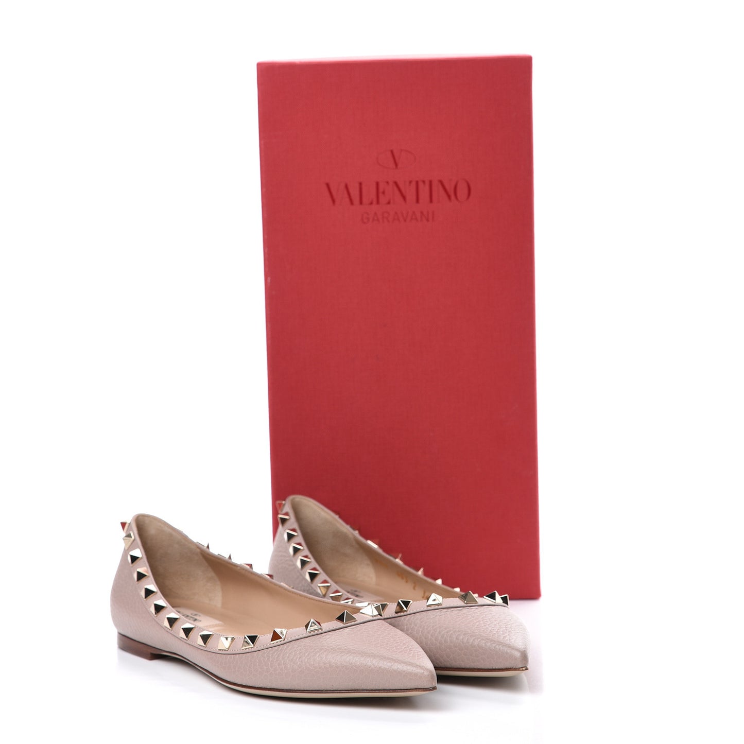 Pebbled Calfskin Rockstud Ballerina Flats 36.5 Poudre