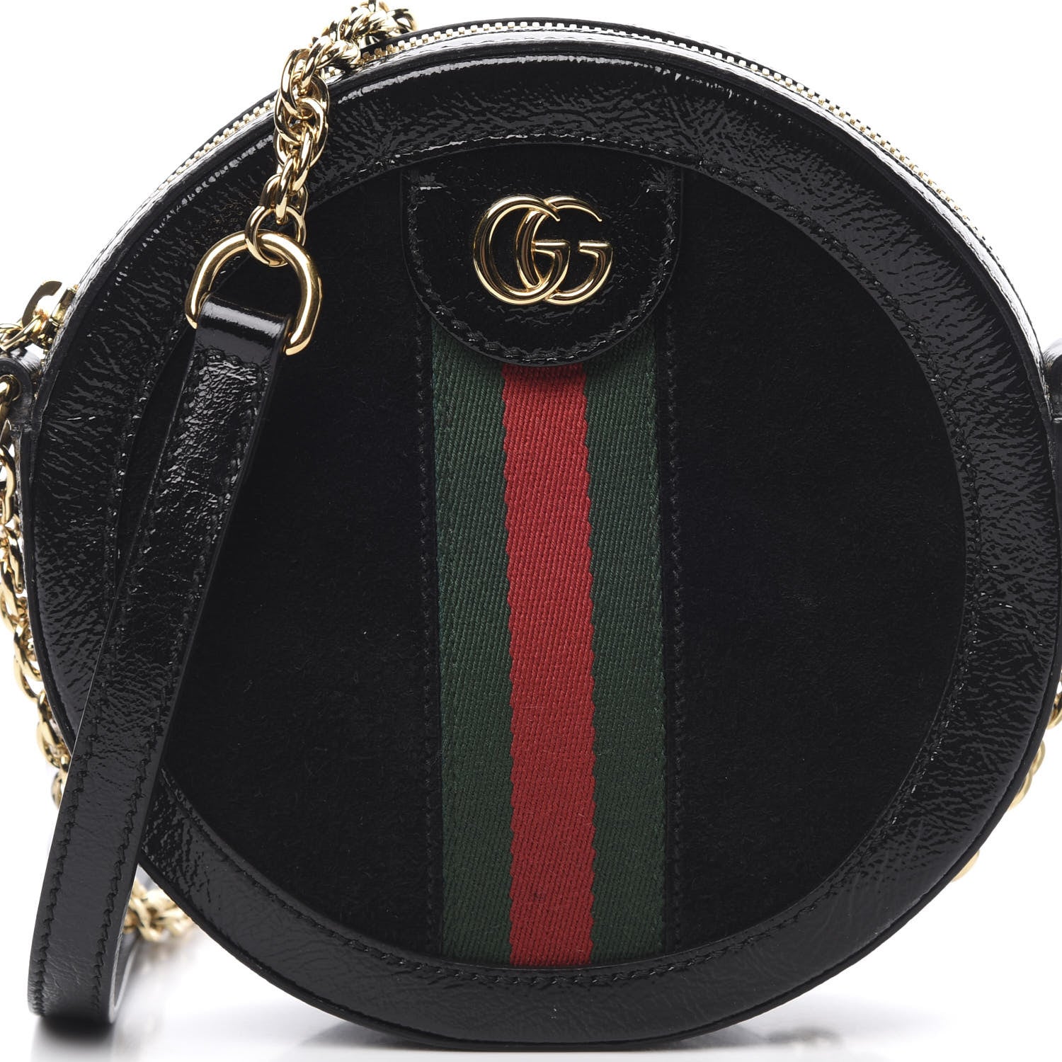 Gucci Suede Patent Web Mini Ophidia Round Shoulder Bag Black 8 of 11