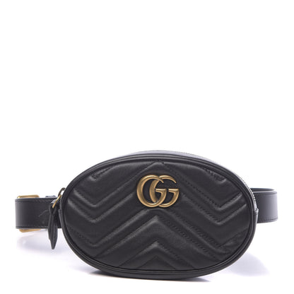 Gucci Calfskin Matelasse GG Marmont Belt Bag 95 38 Black 1 of 11