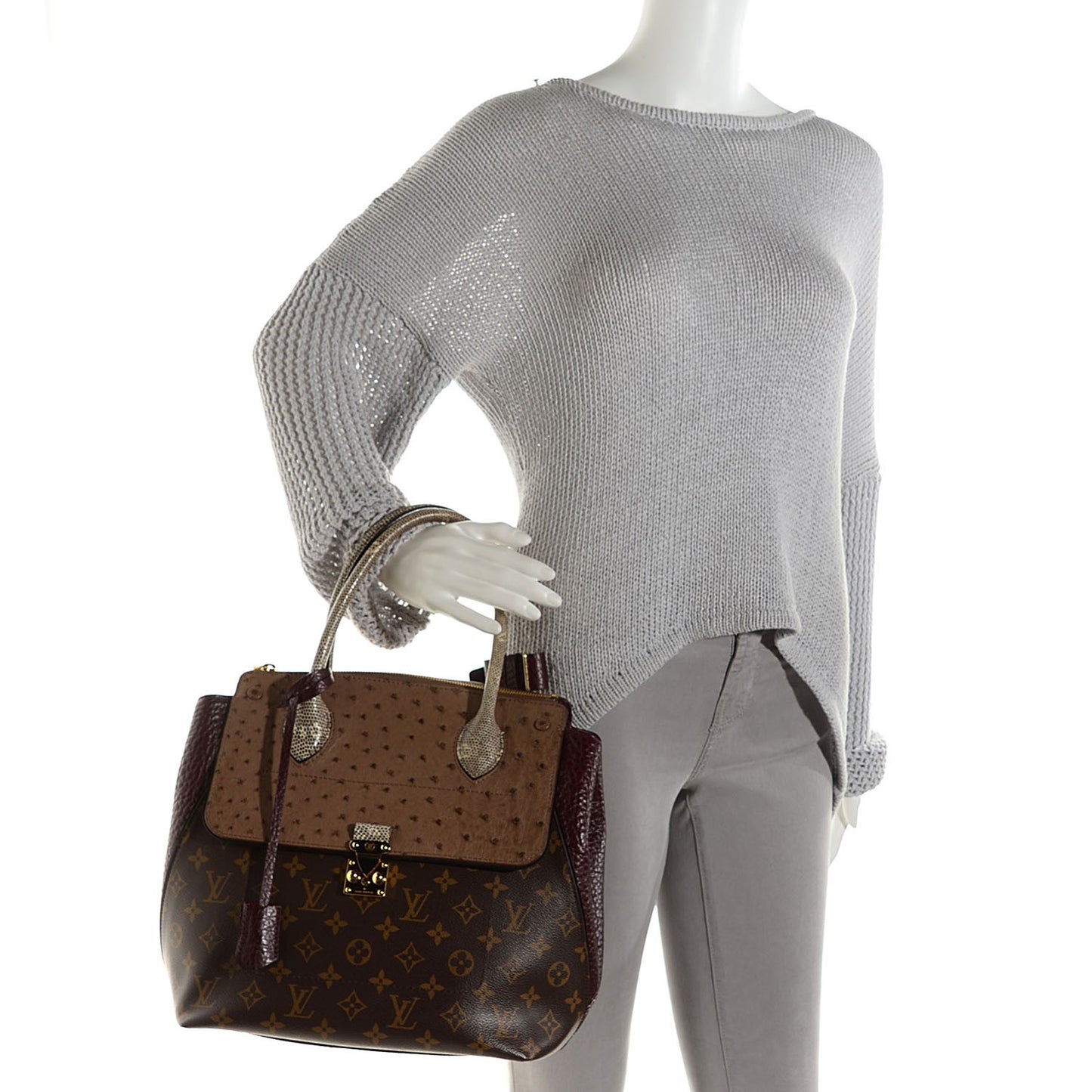 Ostrich Python Majestueux Tote MM Bordeaux