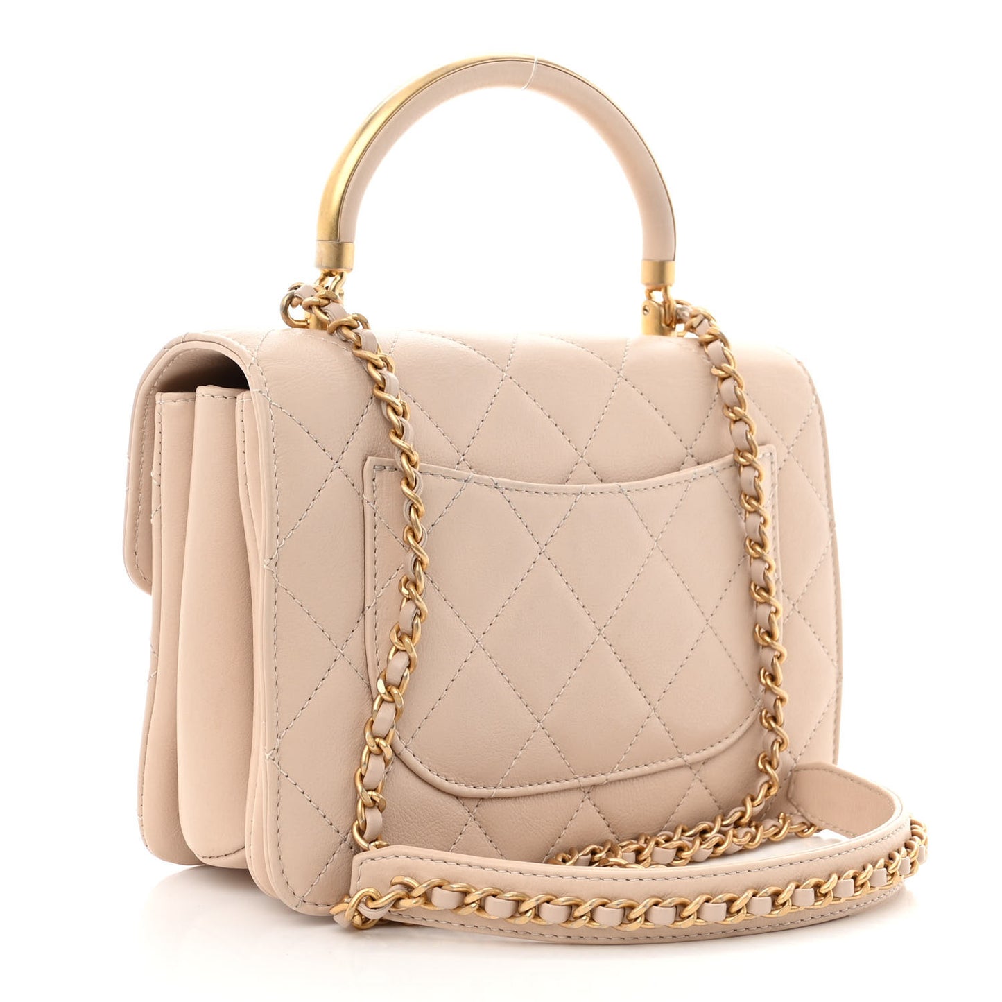 Calfskin Quilted Metal Small Top Handle Envelope Flap Beige