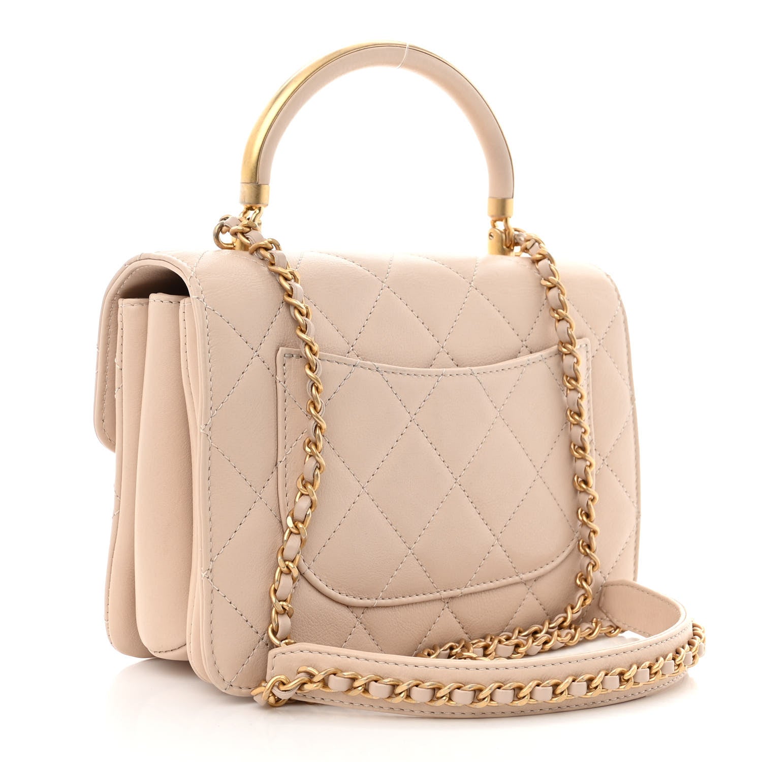 Chanel Calfskin Quilted Metal Small Top Handle Envelope Flap Beige 3 of 10