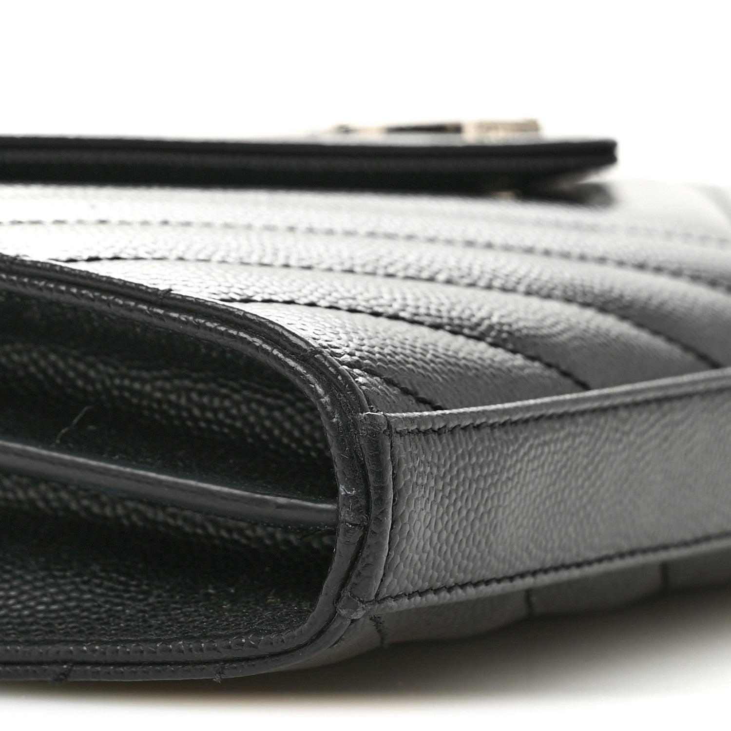Saint Laurent Grain De Poudre Matelasse Chevron Monogram Chain Wallet Black 10 of 14