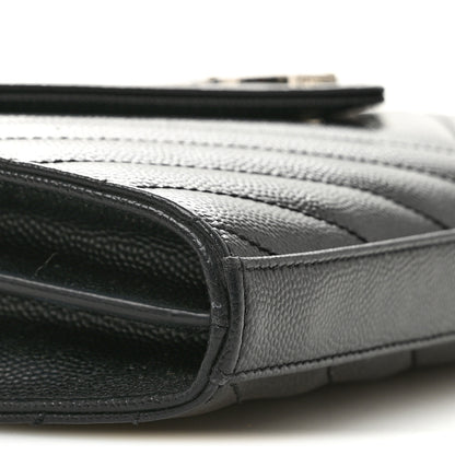 Saint Laurent Grain De Poudre Matelasse Chevron Monogram Chain Wallet Black 10 of 14