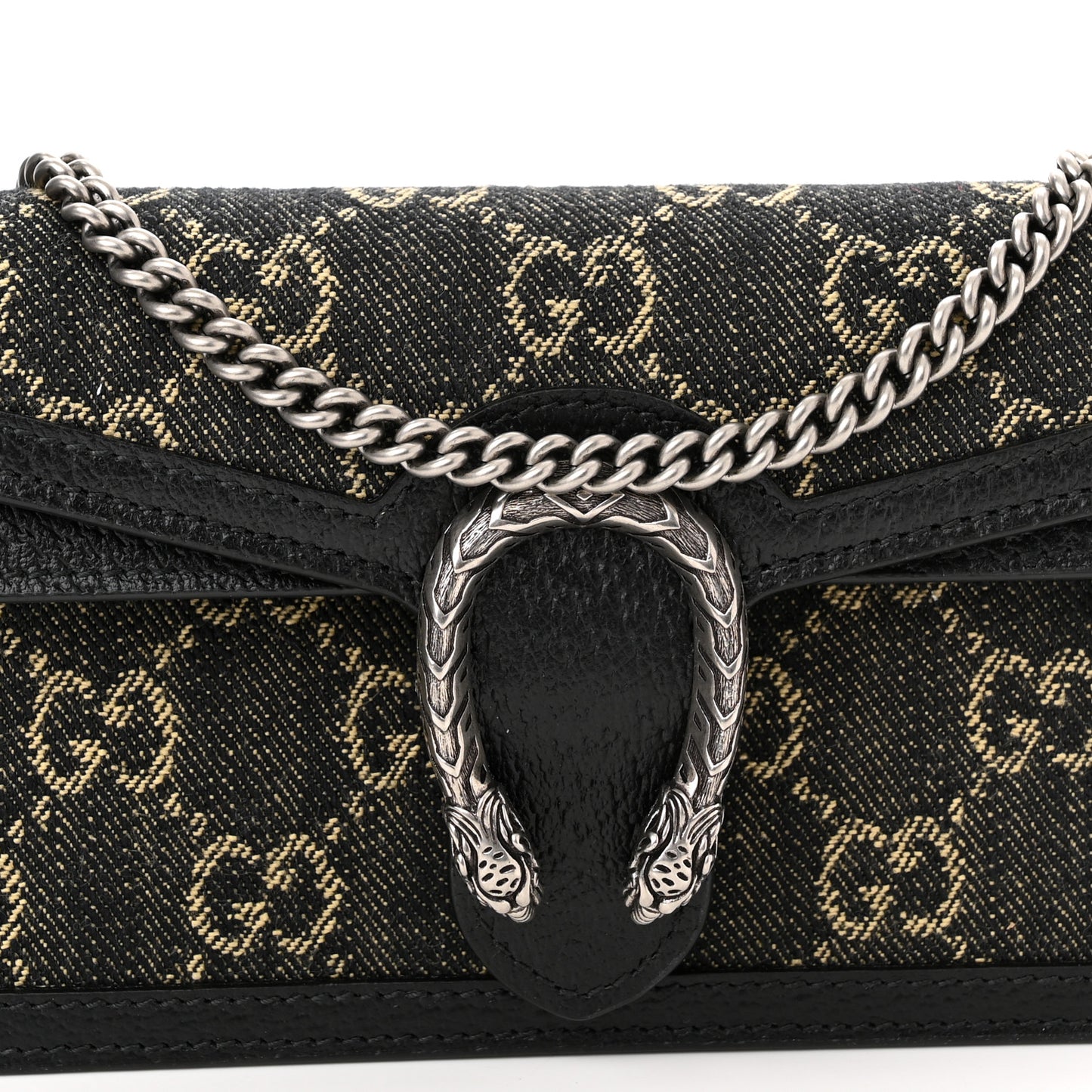 Jacquard Black Denim GG Monogram Super Mini Dionysus Shoulder Bag Black Ivory