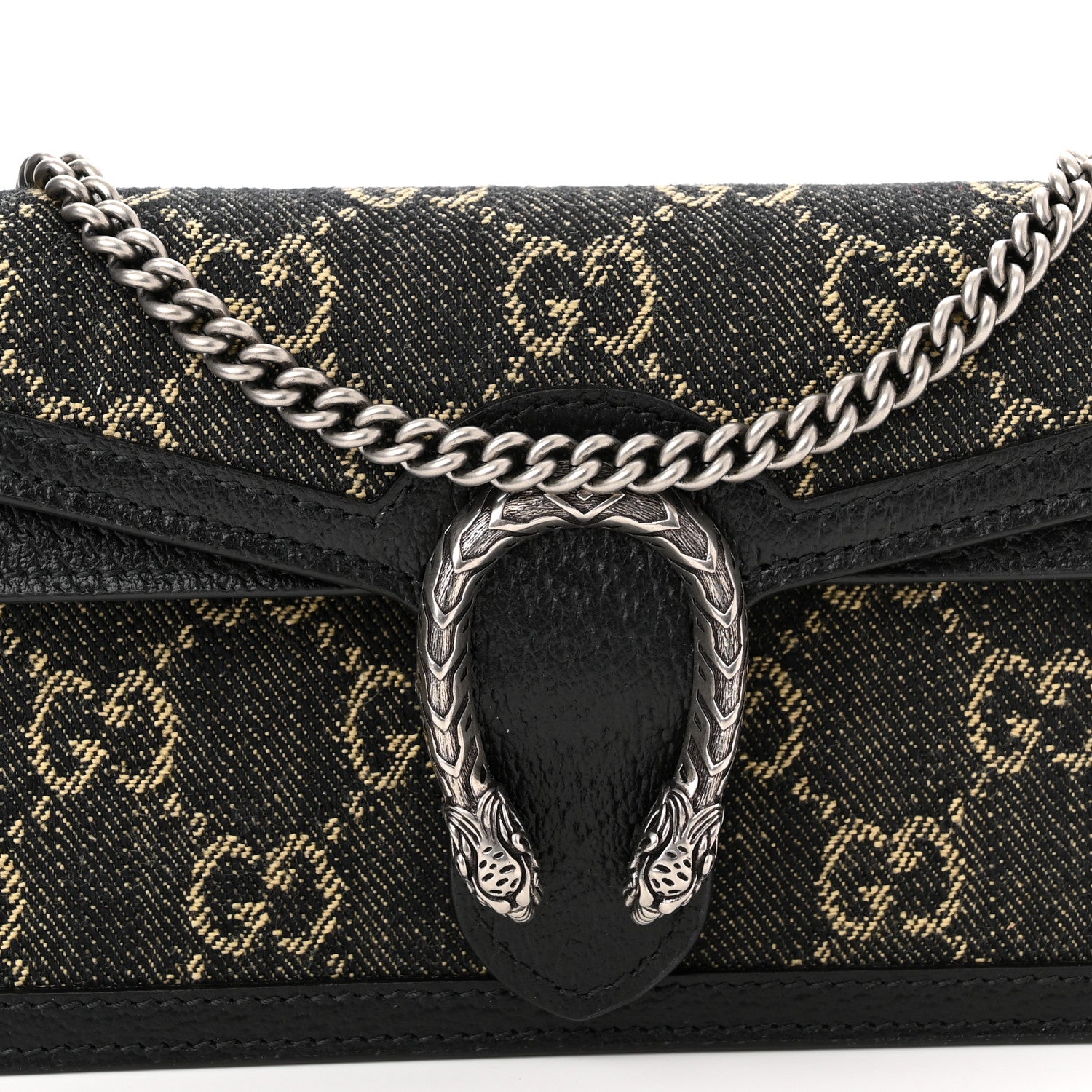 Gucci Jacquard Black Denim GG Monogram Super Mini Dionysus Shoulder Bag Black Ivory 7 of 9
