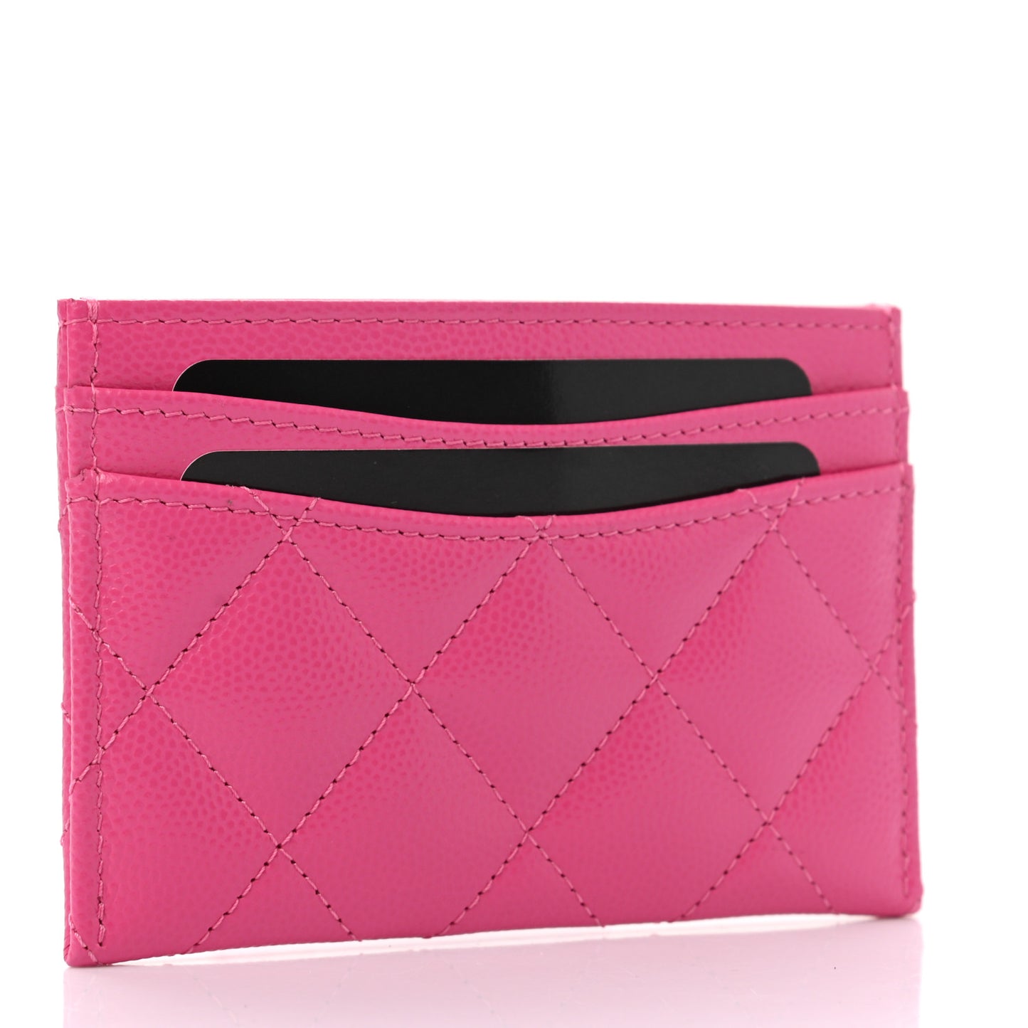 Caviar Quilted Card Holder Dark Pink