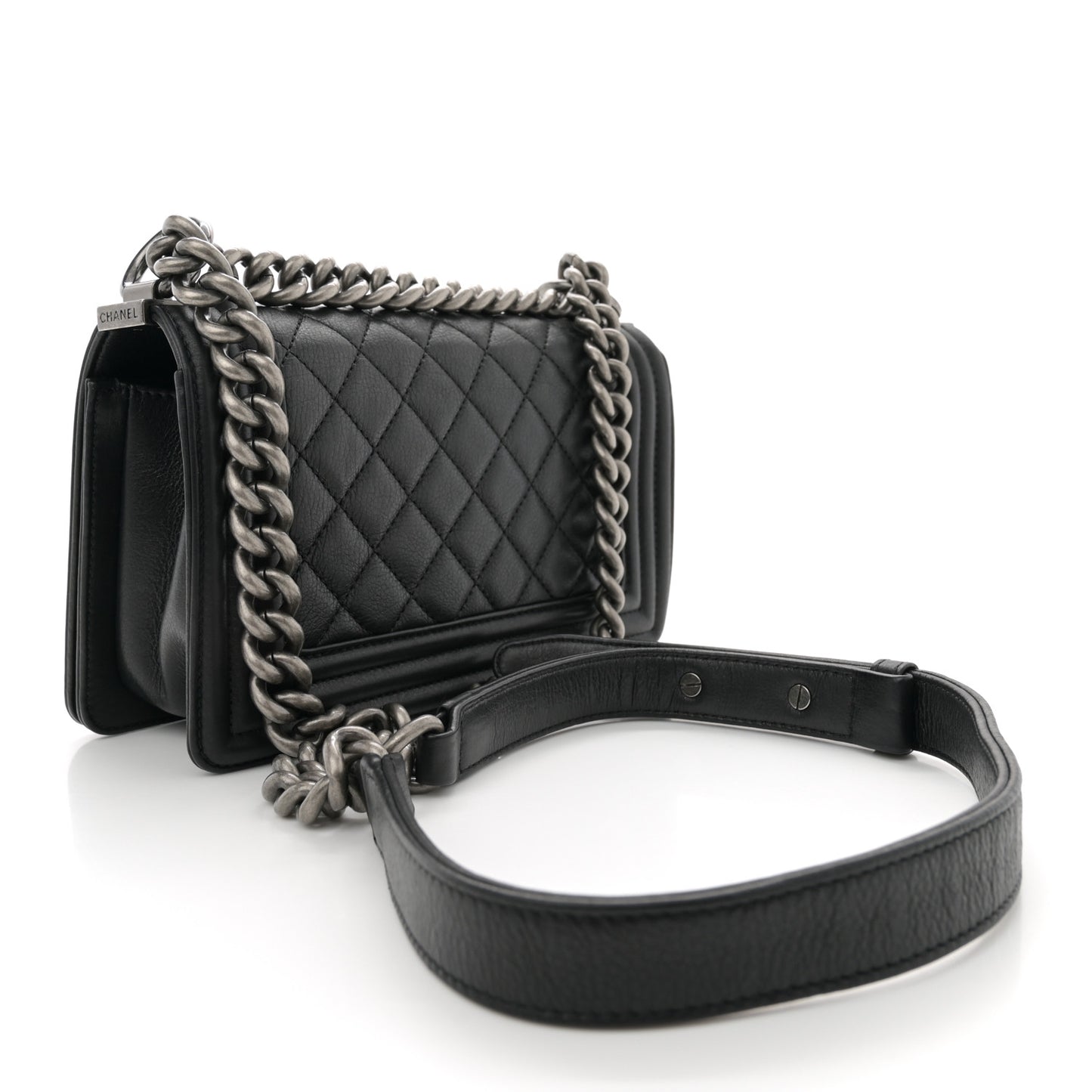 Calfskin Quilted Small Boy Flap Black